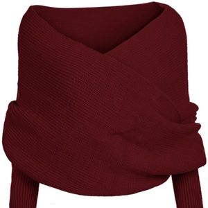 Shein GREY Cross Wrap Off Shoulder Solid Sweater